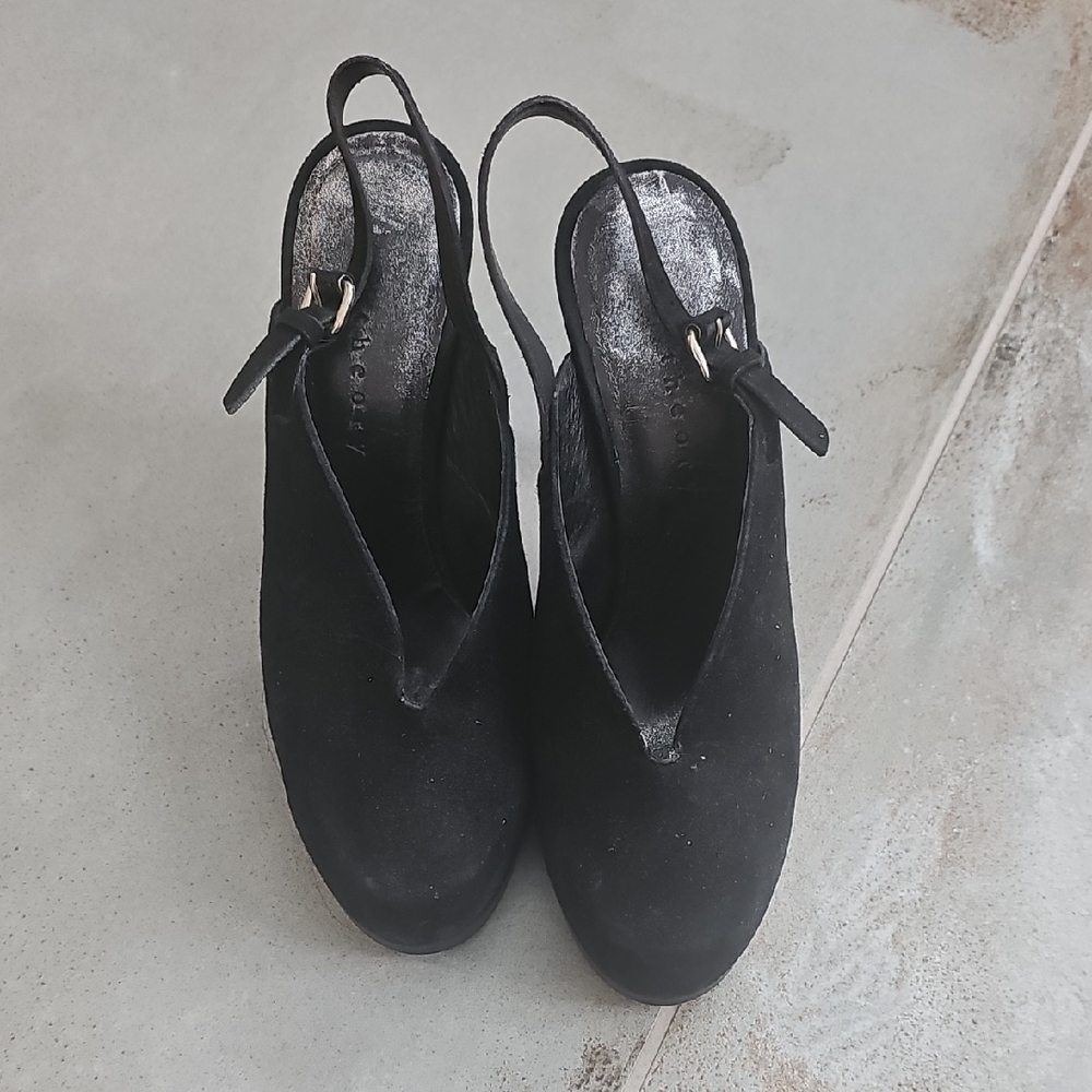 Theory Black Suede Slingback Mules